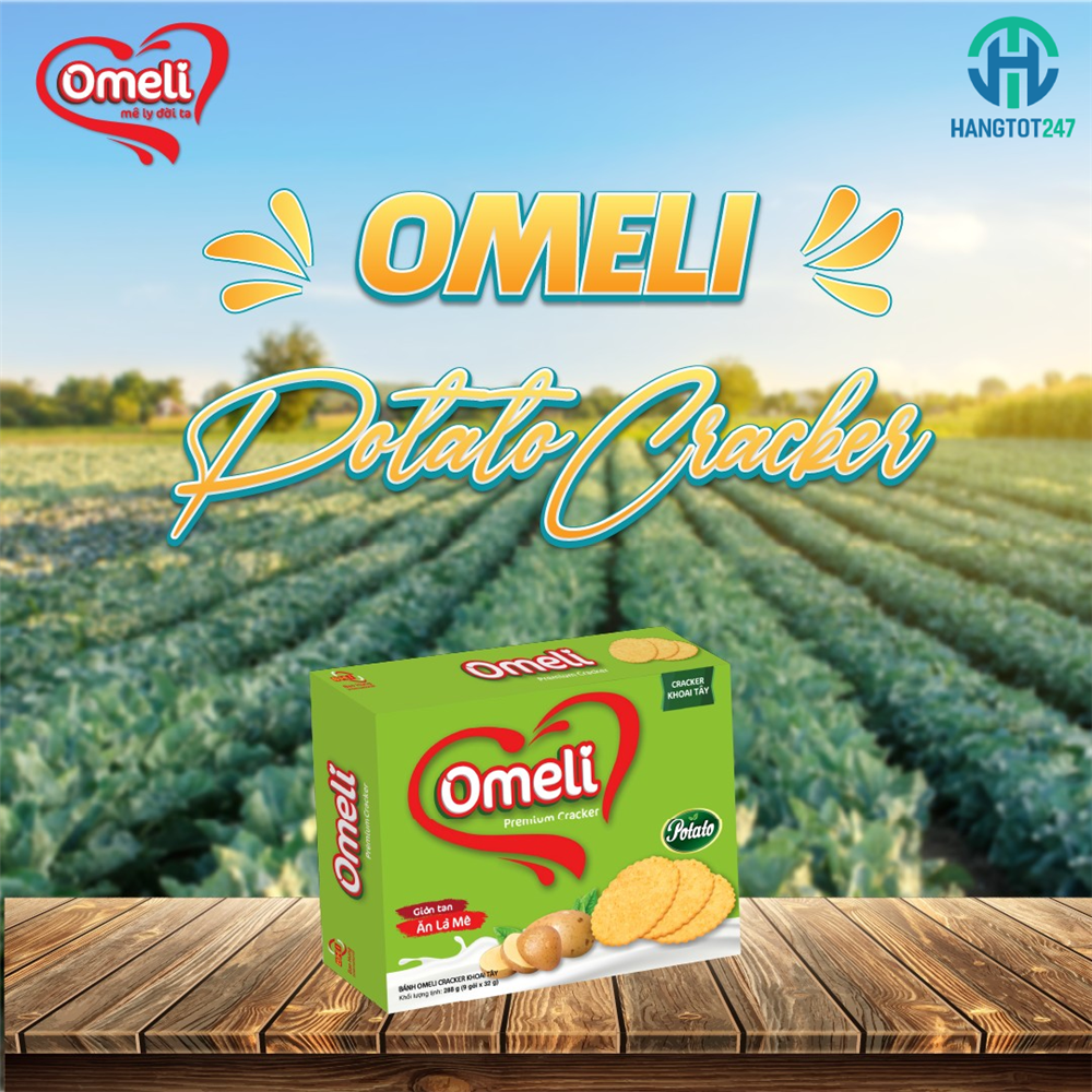 Cùng thưởng thức vị giòn rụm và thơm ngon từ bánh Omely Cracker khoai tây