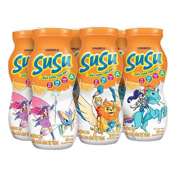 Lốc 6 chai sữa chua hương cam SuSu 80ml