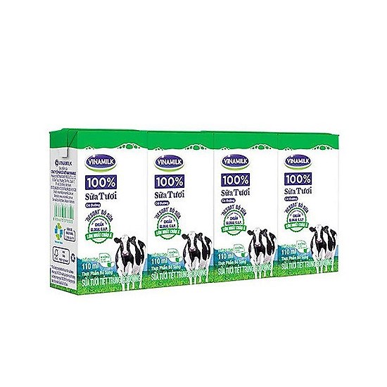 Sữa tươi tiệt trùng 100% Vinamilk lốc 4 hộp 110ml