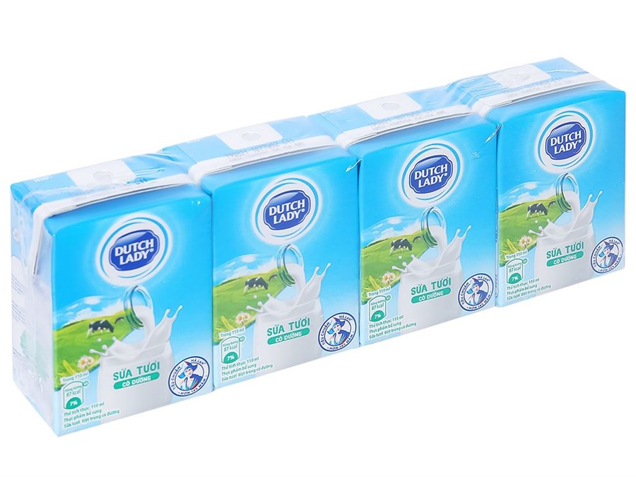Sữa tươi tiệt trùng Dutch Lady có đường 4 hộp 110ml