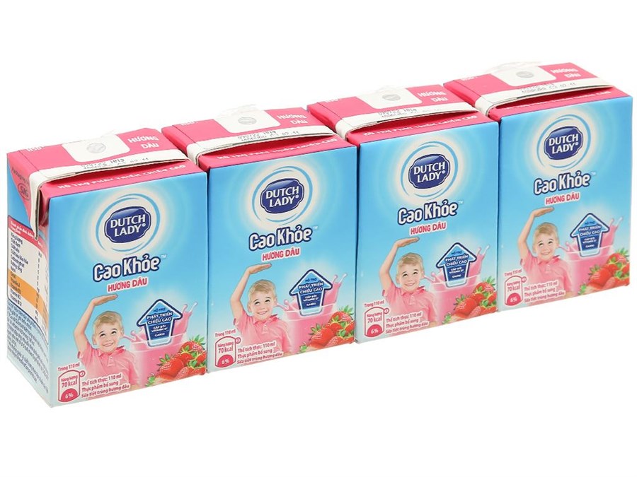 Sữa tươi tiệt trùng Dutch Lady hương dâu 4 hộp 110ml