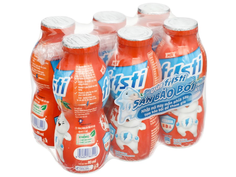 Lốc 6 chai sữa chua uống hương cam Fristi 80ml