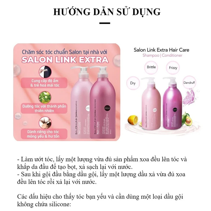 Salon Link Extra - Bộ đôi dầu gội xả mang đến mái tóc suôn mượt và chắc khỏe