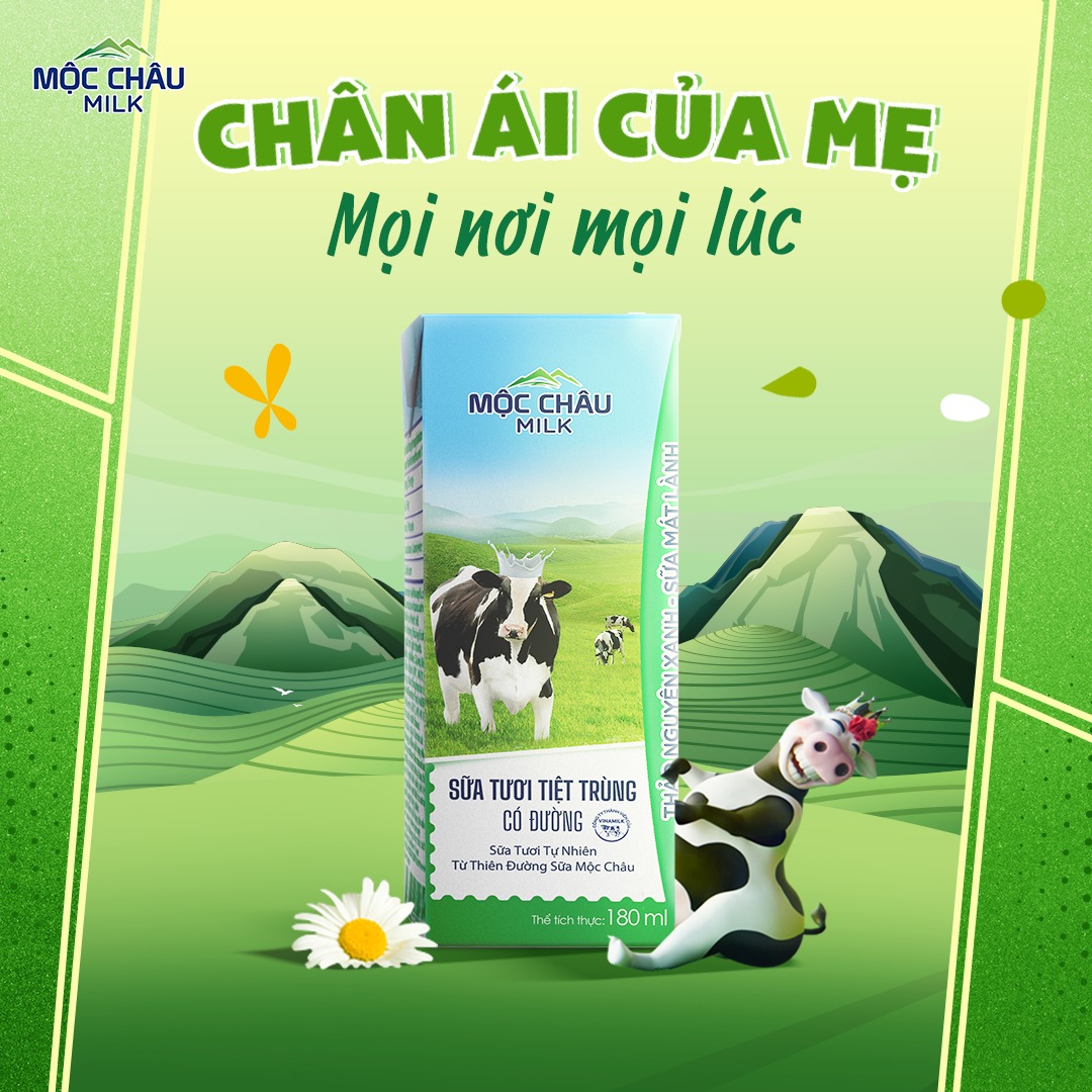 Sự tươi ngon tự nhiên từ sữa tươi tiệt trùng Mộc Châu cho gia đình bạn