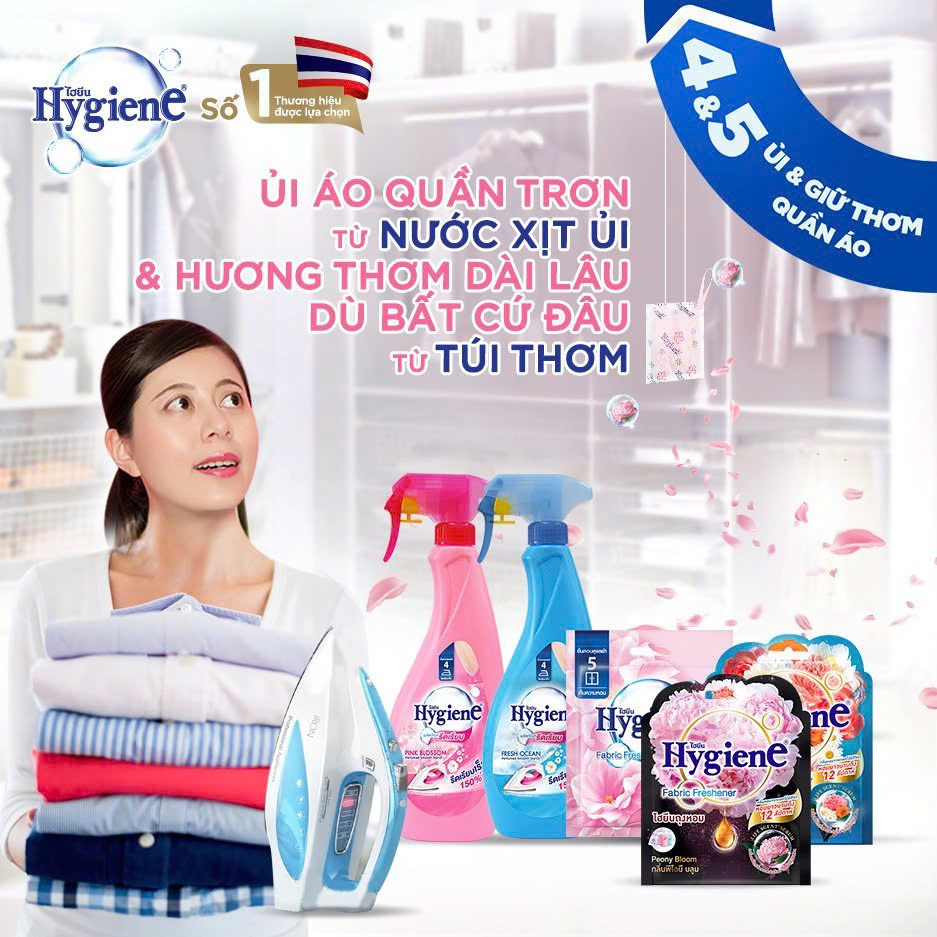 Ngát hương ủi nhàn với nước xịt thơm quần áo Hygiene